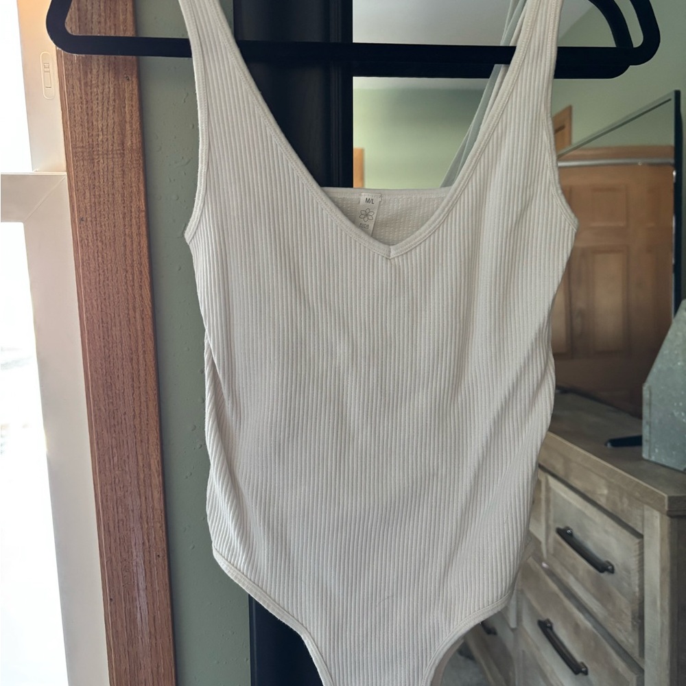 White Ribbed Bodysuit